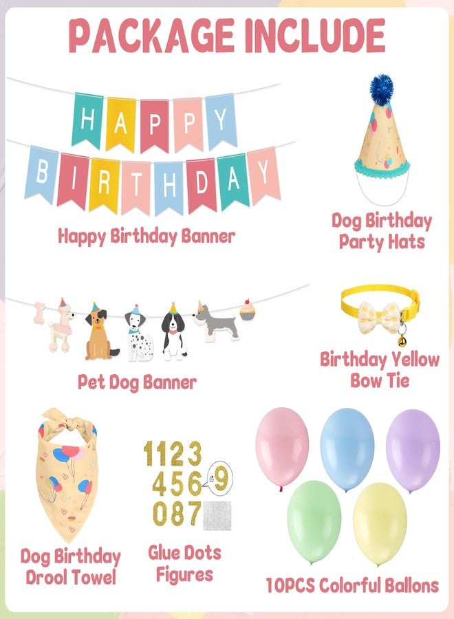 Oitnlaughter Dog Birthday Party Supplies Pastel Dog Birthday Bandana Set with Puppy Bandana Boy Girl Dogs Bday Hat Bow Tie Scarf Banner Balloons Bday Colorful Puppy Party Supplies for Dogs Pets Celebration Outfit - Image 2